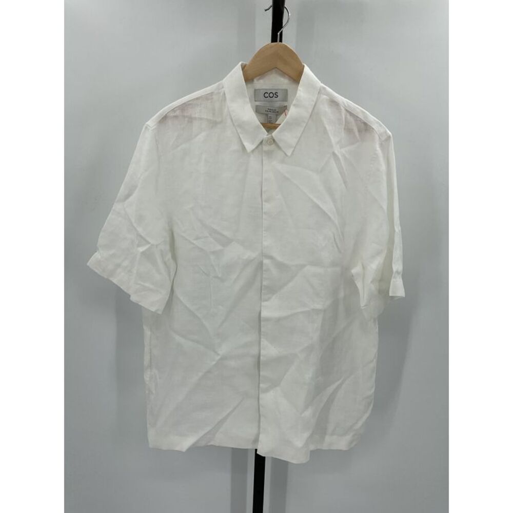 COS Women's Linen Short-Sleeved Shirt White Sleeved Top XL